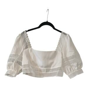 Ooberswank Womens M Crop Top White Puff Sleeves Lace Trim